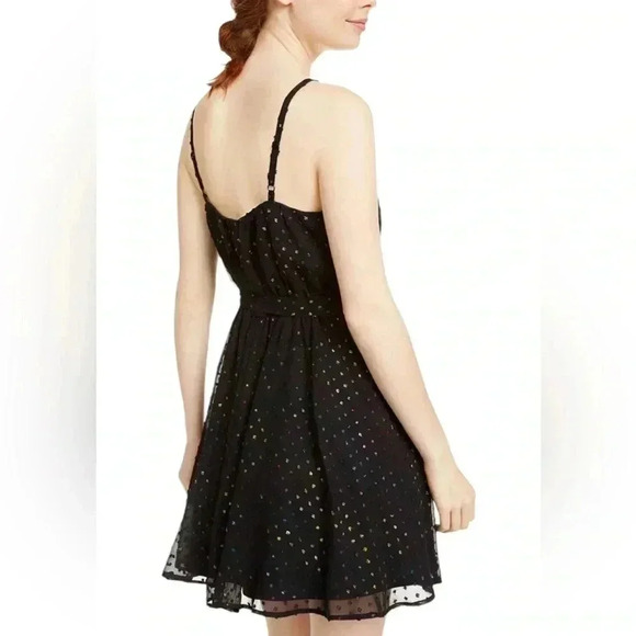 Black Low Back Polka Dot Spaghetti Strap V Neck Micro Mini Evening Size 7 - Picture 2 of 8